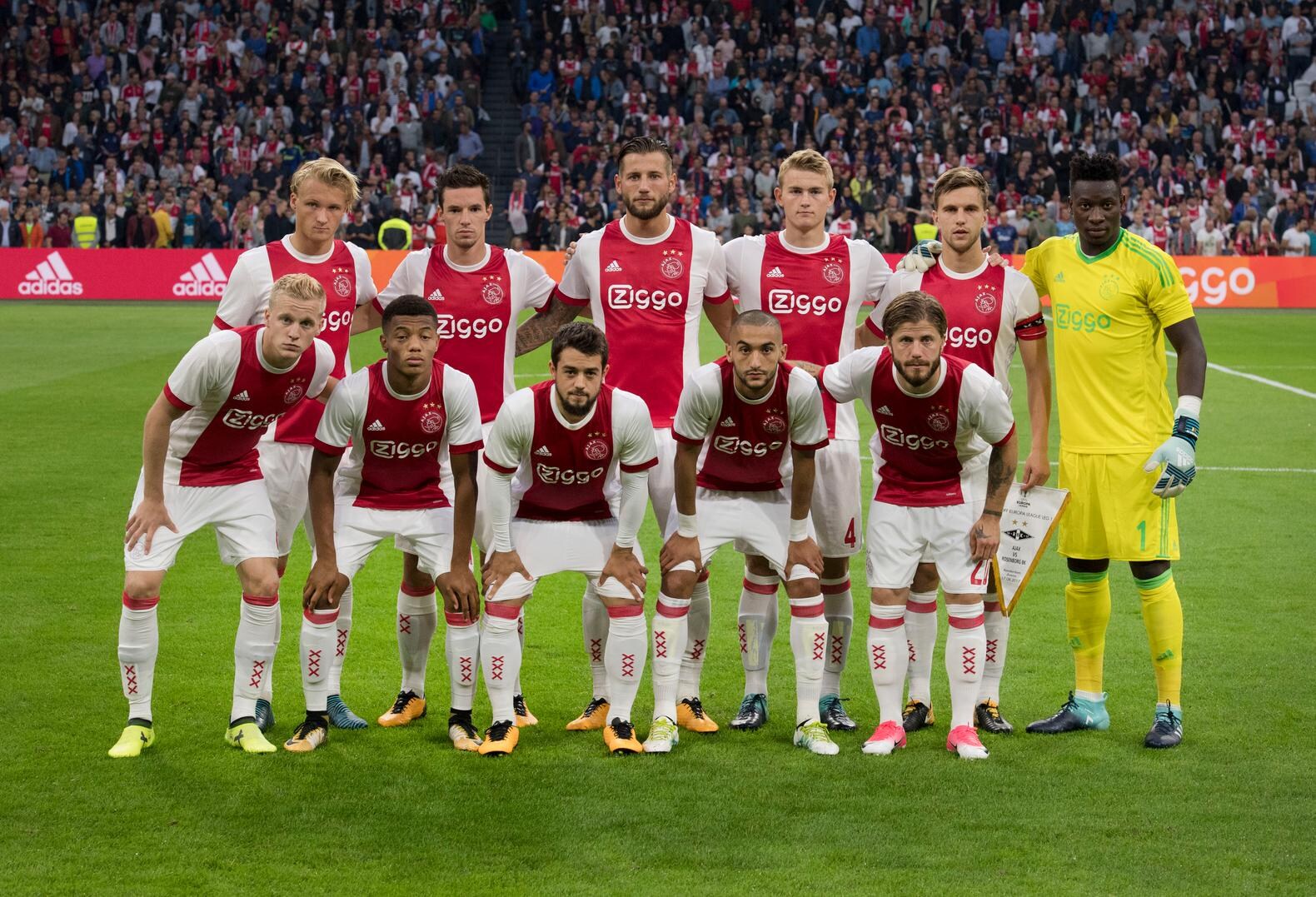 De startende elf van Ajax, dat in de Johan Cruijff Arena met 1-0 verloor van Rosenborg in de voorronde Europa League.