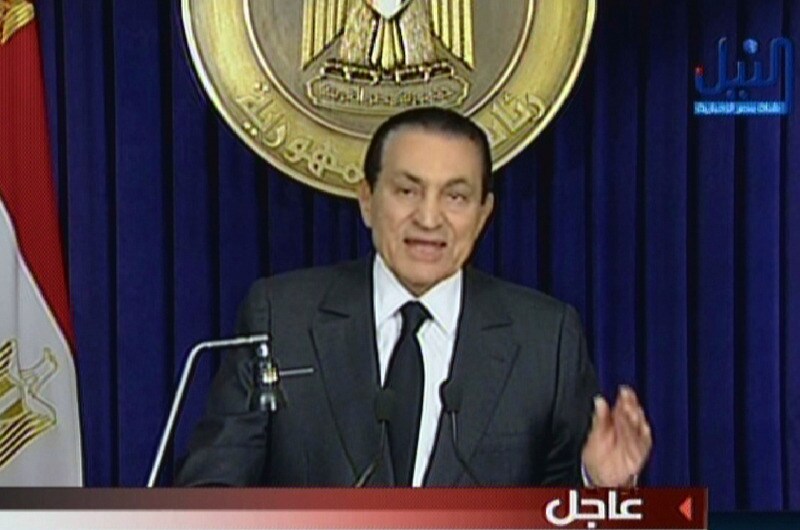 Hosni Mubarak tijdens zijn toespraak.