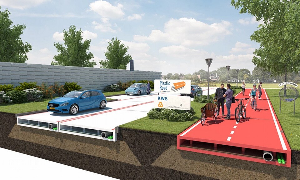 Artist impression van plastic wegen.