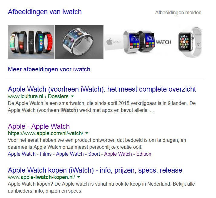 Zoekresultaten voor zoektem 'iwatch' op Google