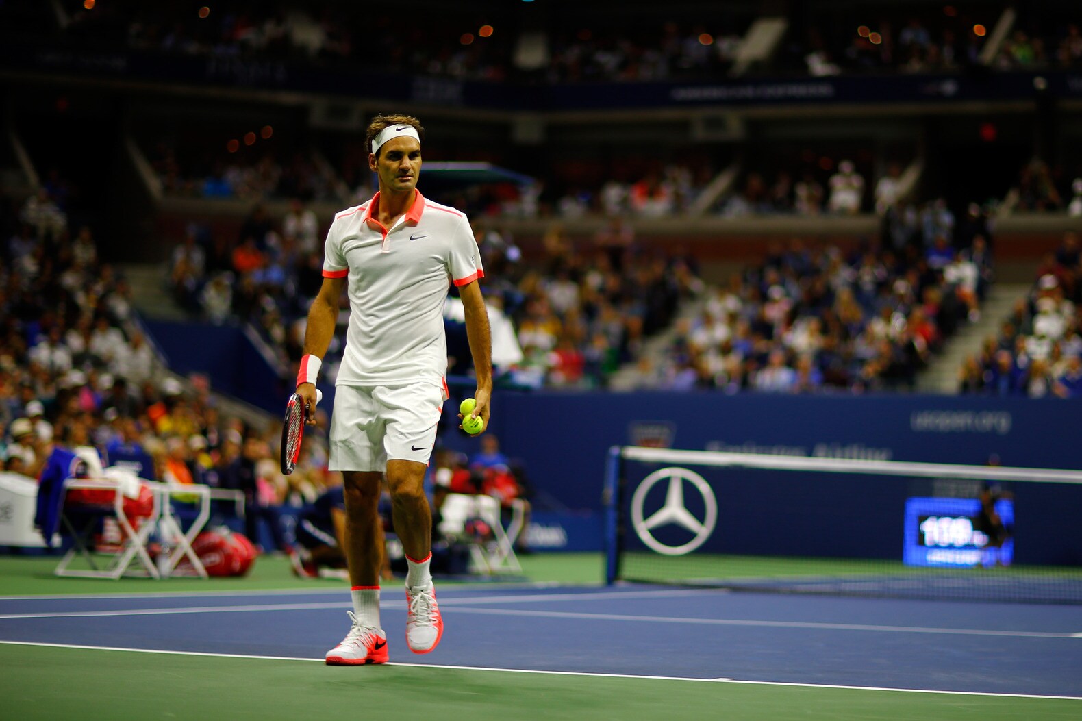 Roger Federer in de finale van de US Open 2015.