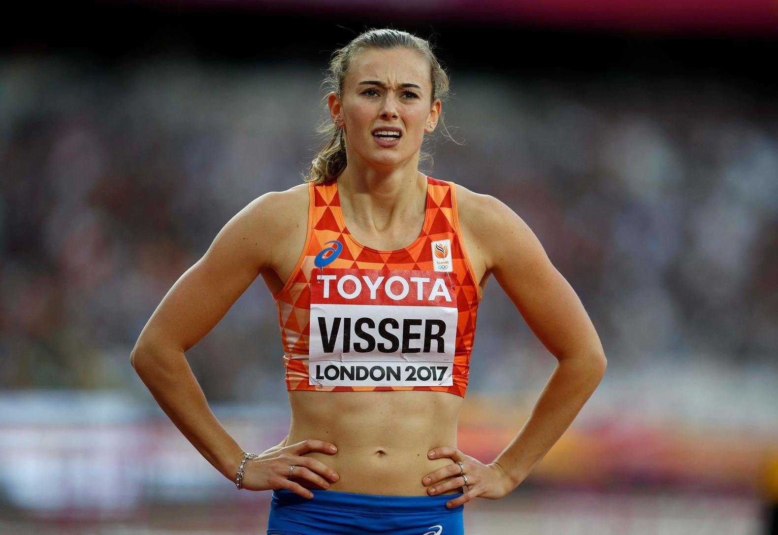 De Nederlandse Nadine Visser, met 1 meter 74 een de langste hordenlopers in de WK-finale, ervaart haar lengte niet als een nadeel