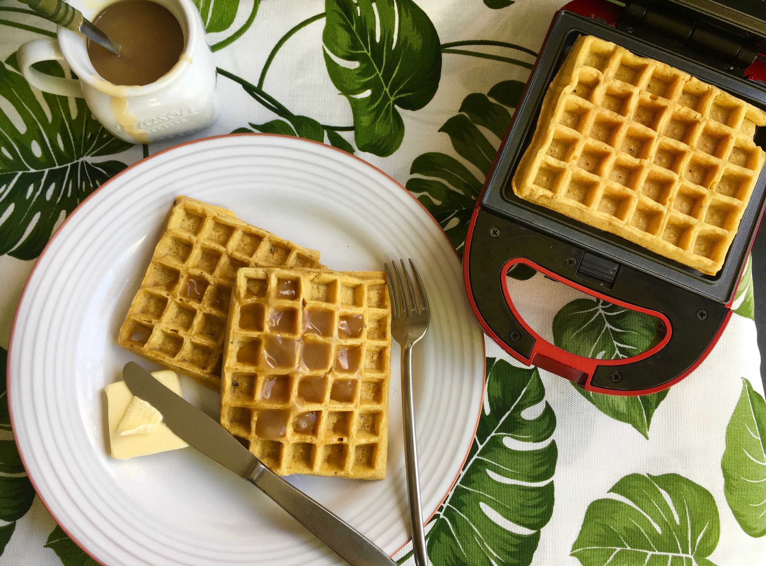 Pompoenwafels met vanillesiroop