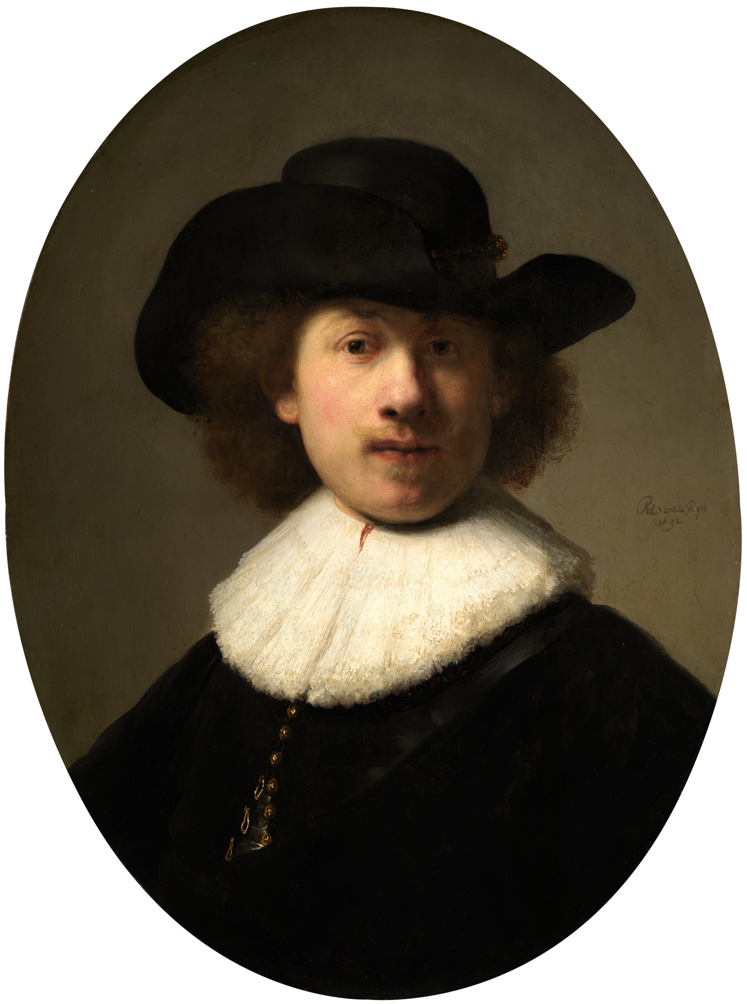 Rembrandt van Rijn, Zelfportret, 1632, olieverf op paneel. Geschonken door Sir William en Lady Burrell aan de stad Glasgow.