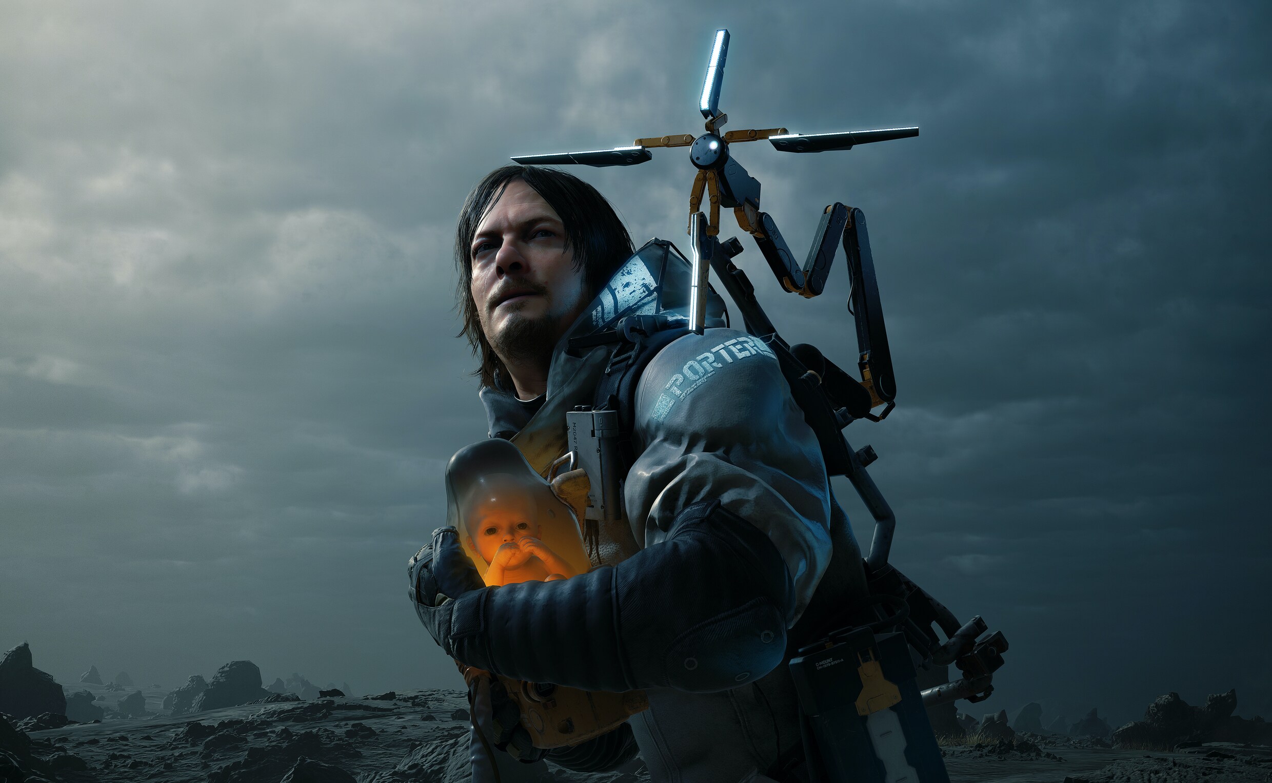 Sam Porter Bridges, de anti-held uit Death Stranding, met waardevolle vracht.