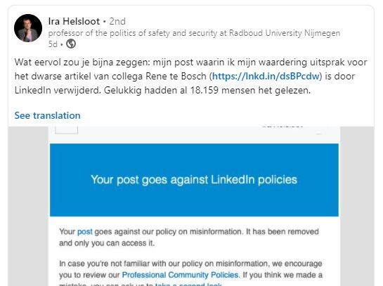 LinkedIn censureert Nederlandse hoogleraar en ziekenhuisdirecteur