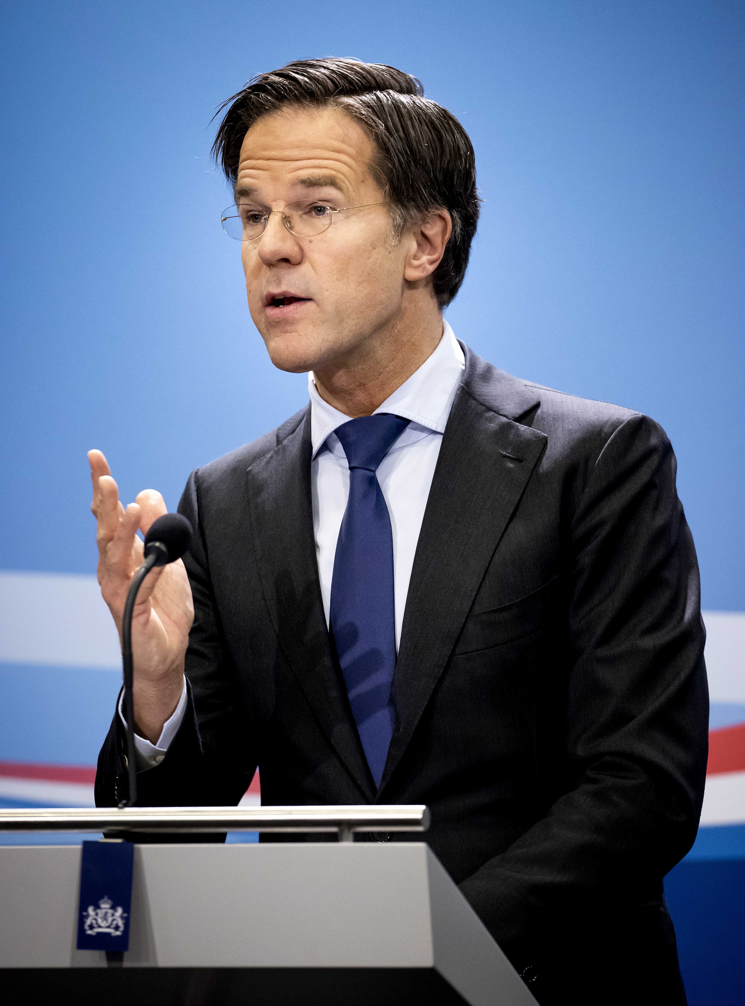 Premier Mark Rutte tijdens de persconferentie na afloop van de ministerraad.