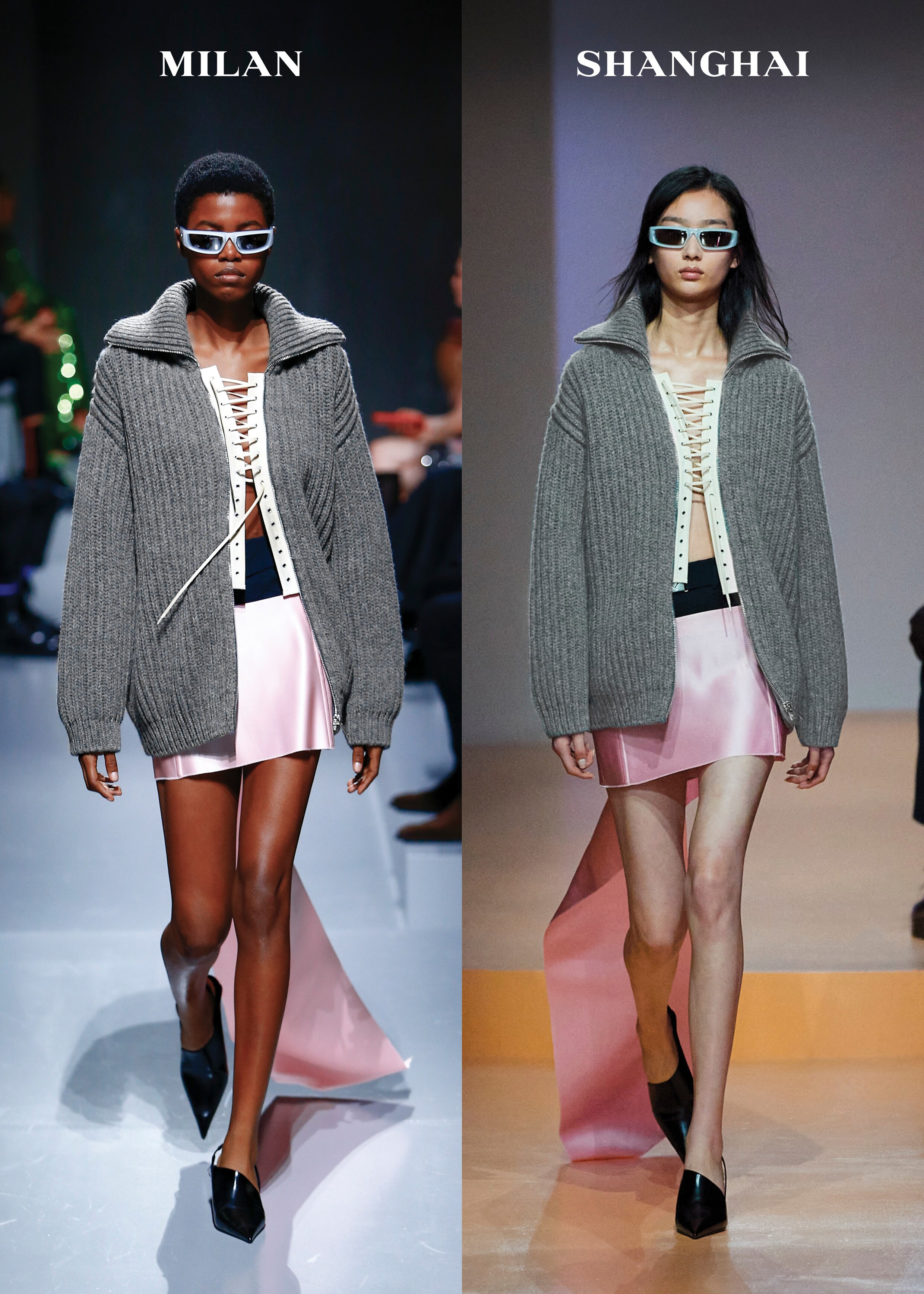 Prada (dat gelijktijdig in Milaan en Shanghai showde).