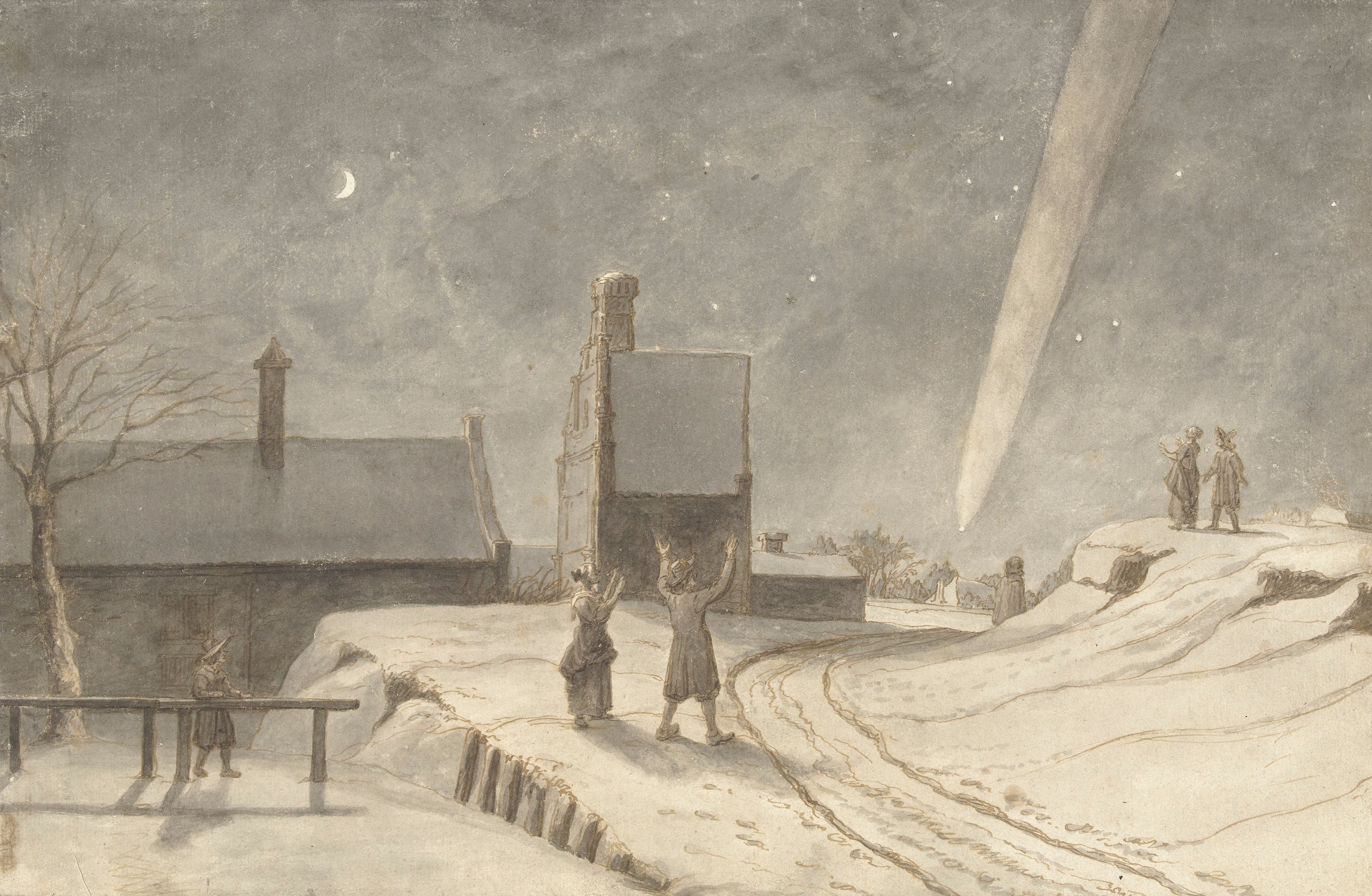 Lambert Doomer, Staartster boven Alkmaar, 1681, inkt en krijt op papier, 26,8 x 40,8 cm