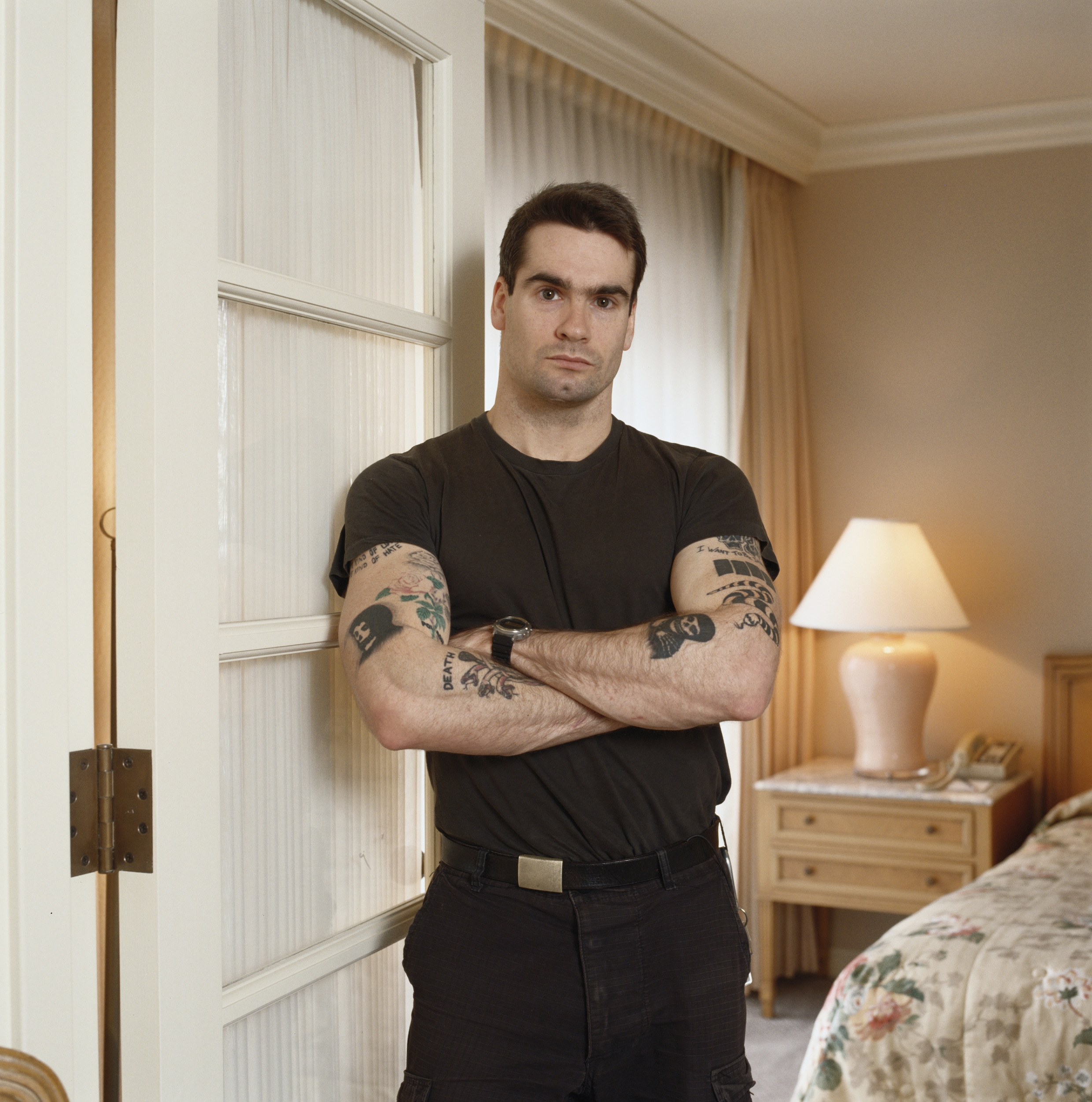 Boze hardcorezanger en spreker Henry Rollins geeft spreekbeurt in ...
