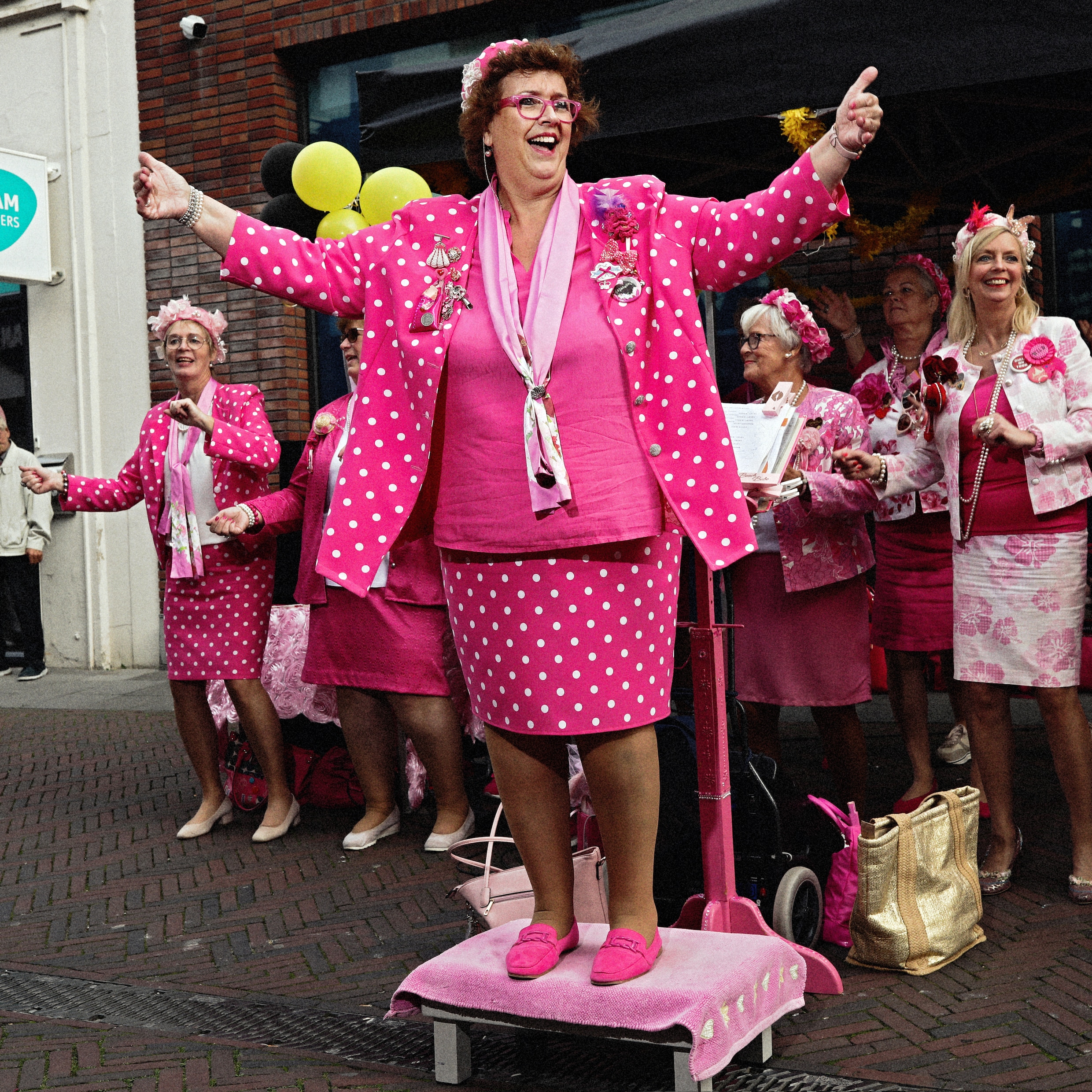Smartlappenkoor de Sjanellekes is een geoliede roze sfeermachine en zet ...