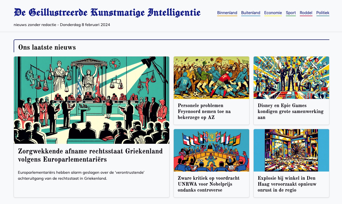 De homepage van ‘De Geïllustreerde Kunstmatige Intelligentie’ van donderdag 8 februari 2024.