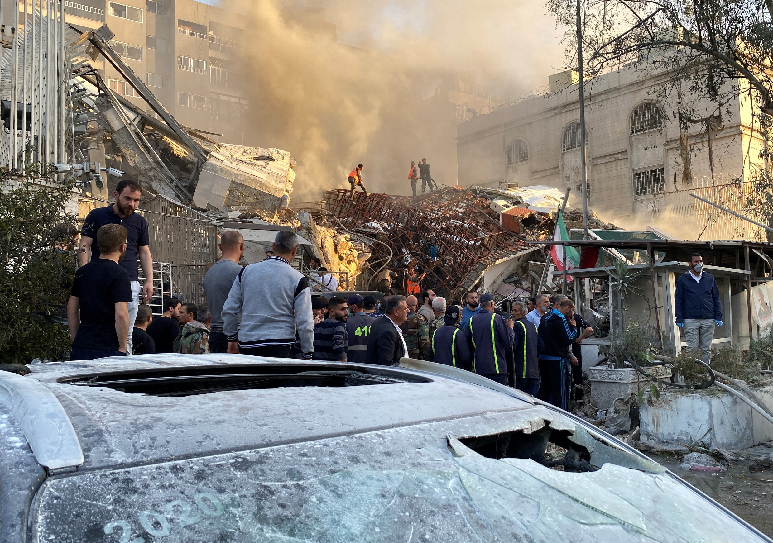 De plaats van het bombardement in Damascus.