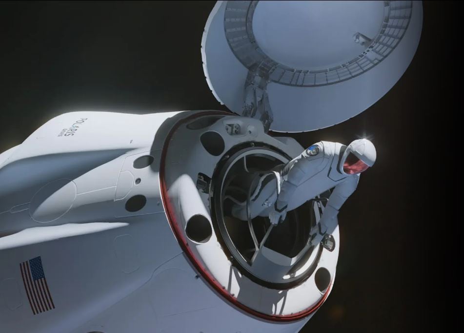 Illustratie van een astronaut die een ruimtewandeling maakt.