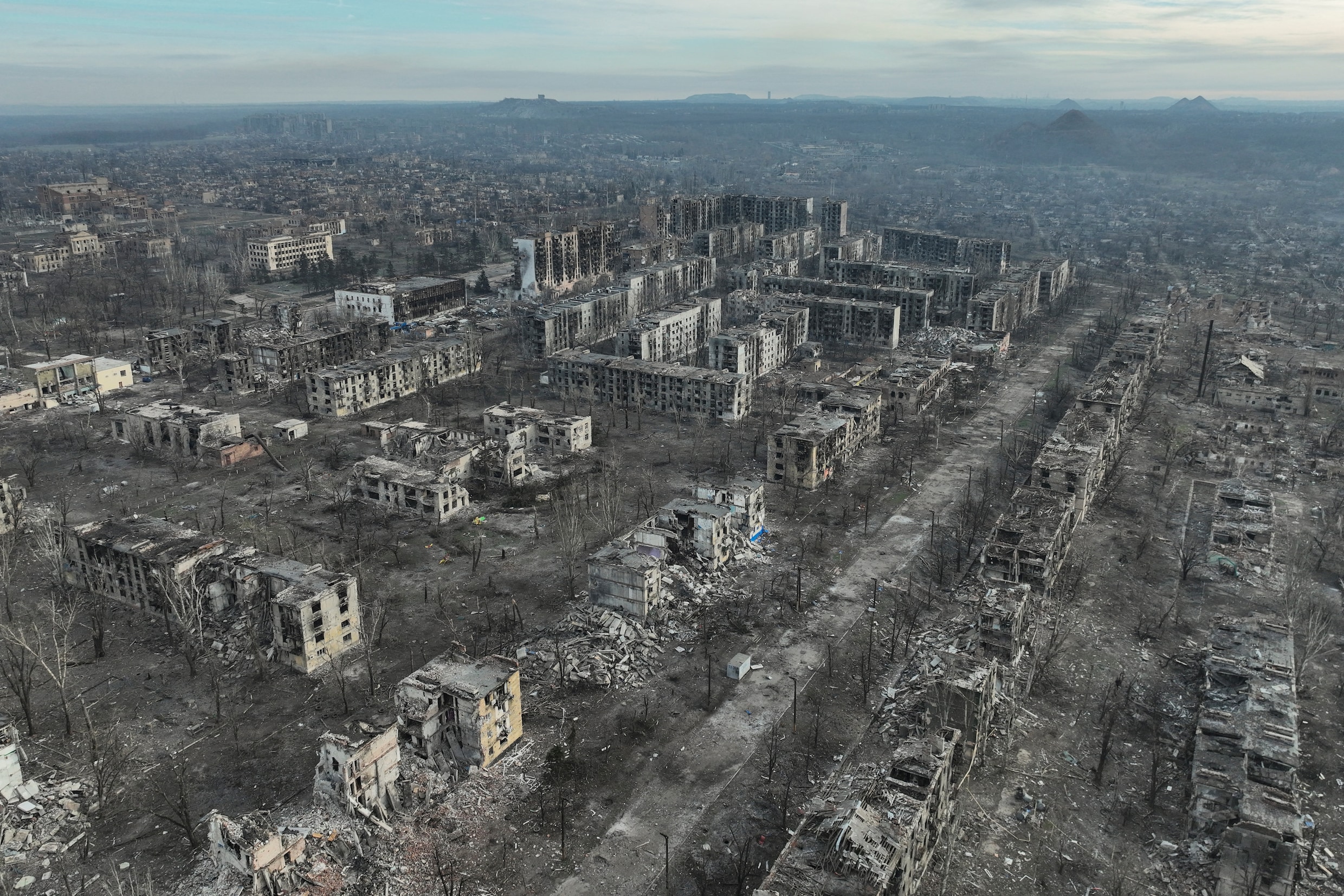 Een dronefoto van Toretsk, eind december.