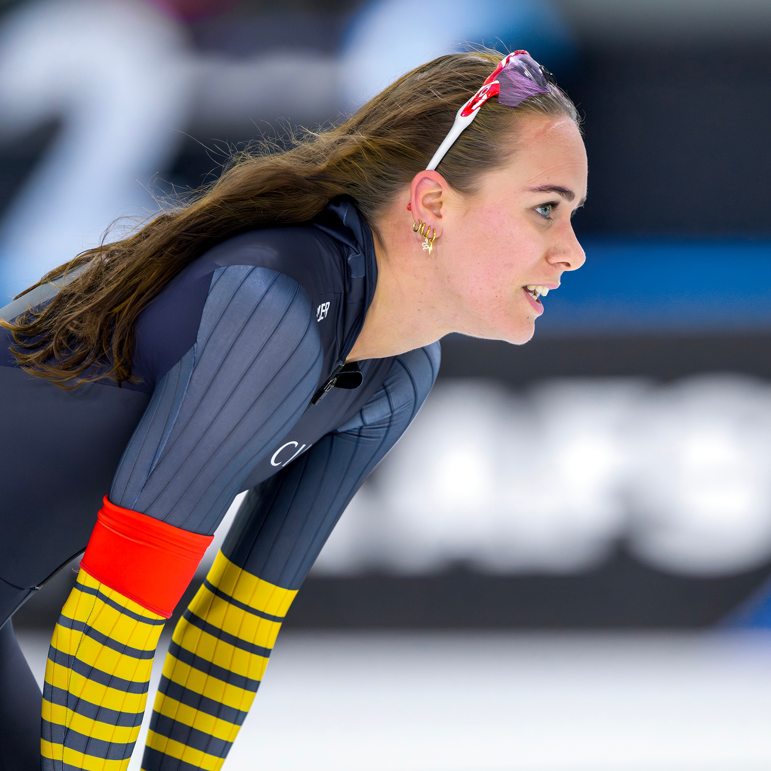 Anna Boersma na haar tweede 500 meter op de NK afstanden.