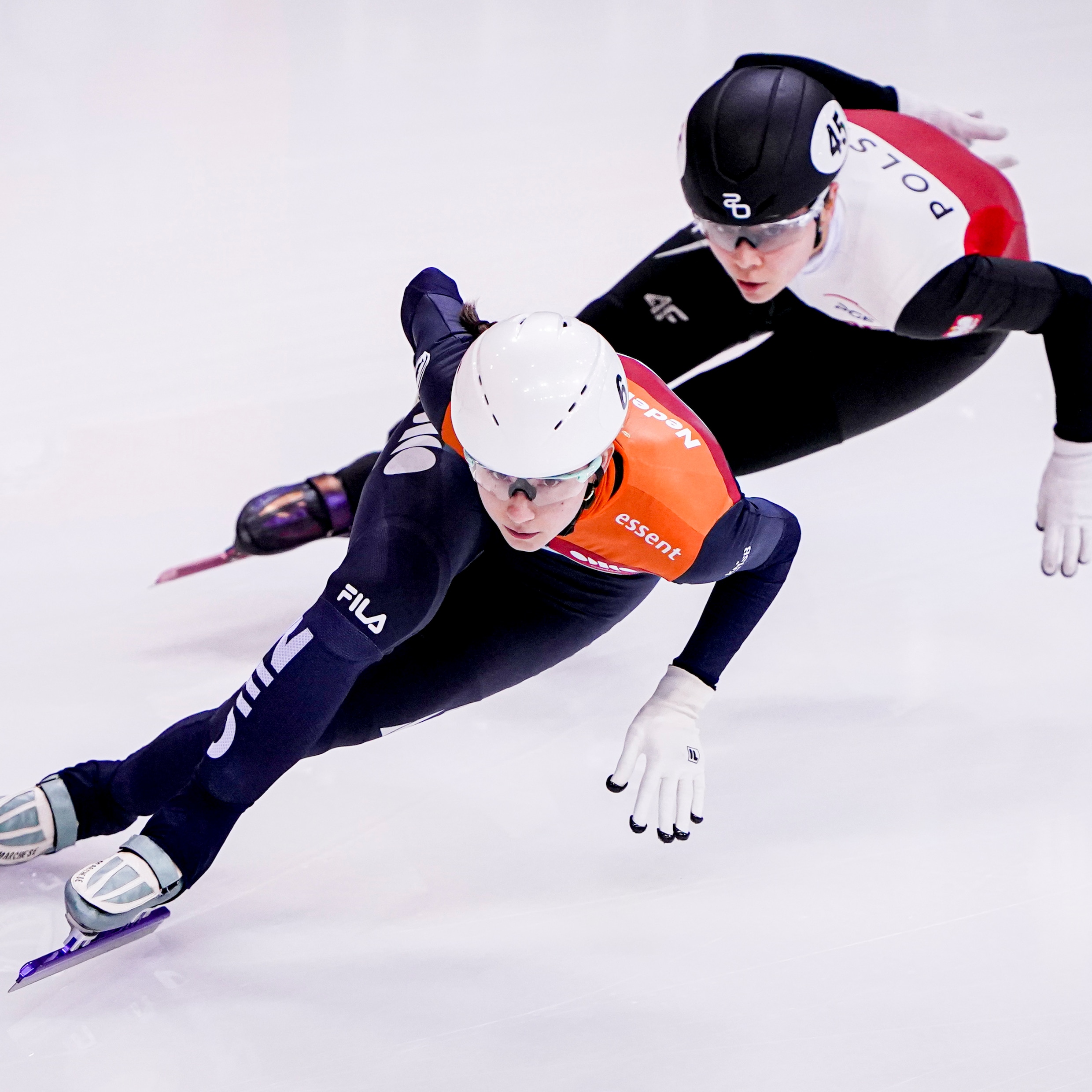 Selma Poutsma tijdens de EK shorttrack in Dresden, januari.