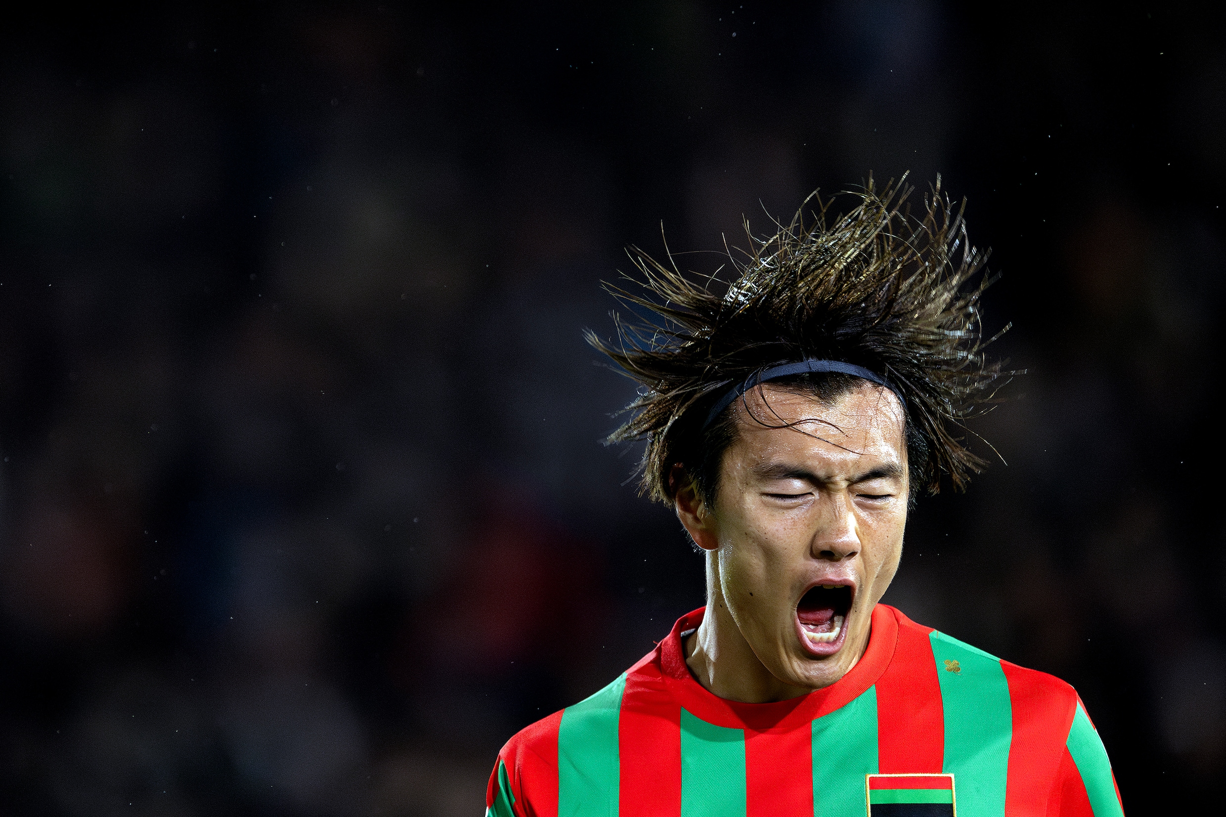 Koki Ogawa, aanvaller van NEC, na zijn openingsdoelpunt tegen Sparta.