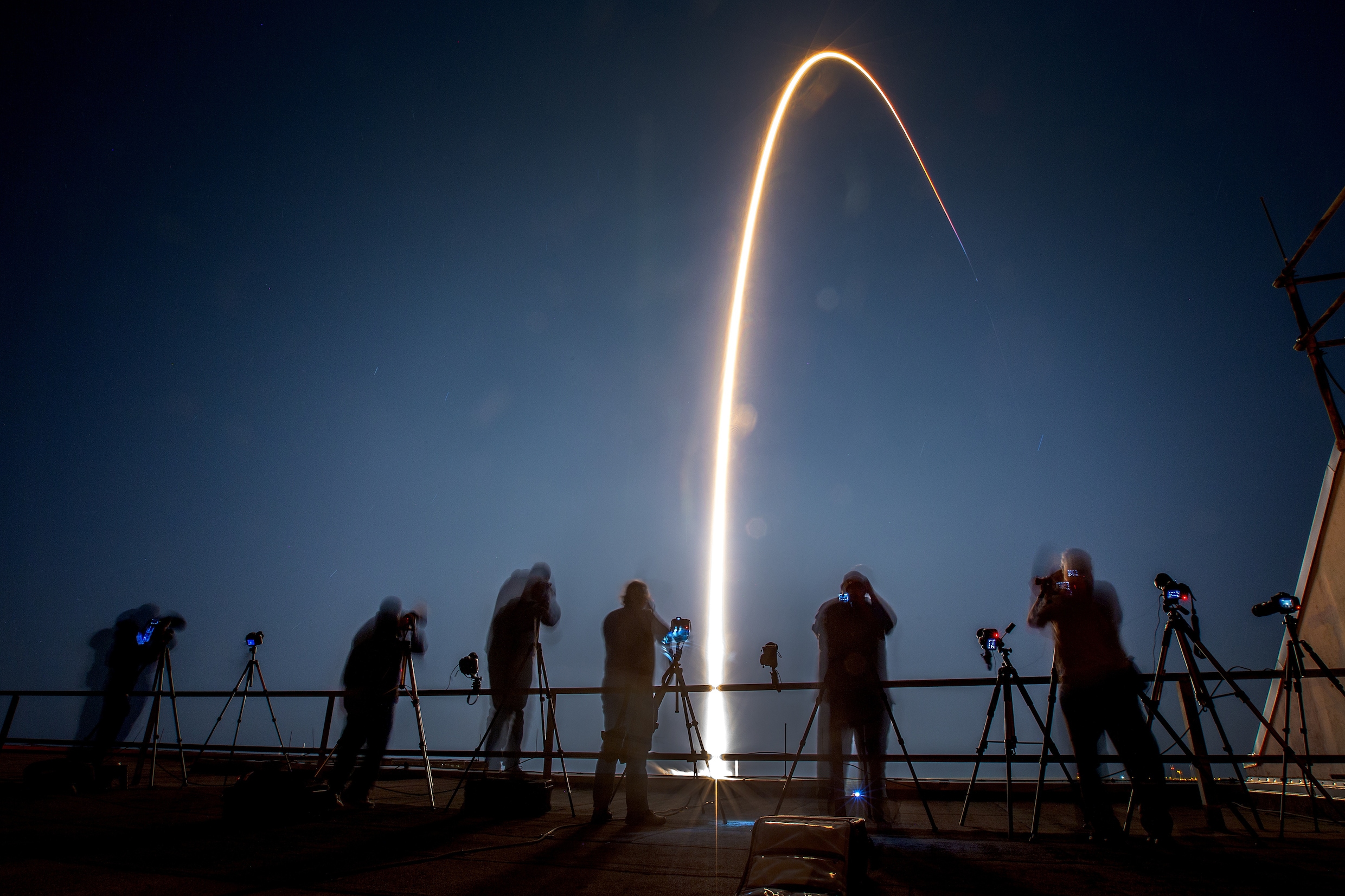 De lancering van een Falcon 9-raket van SpaceX.