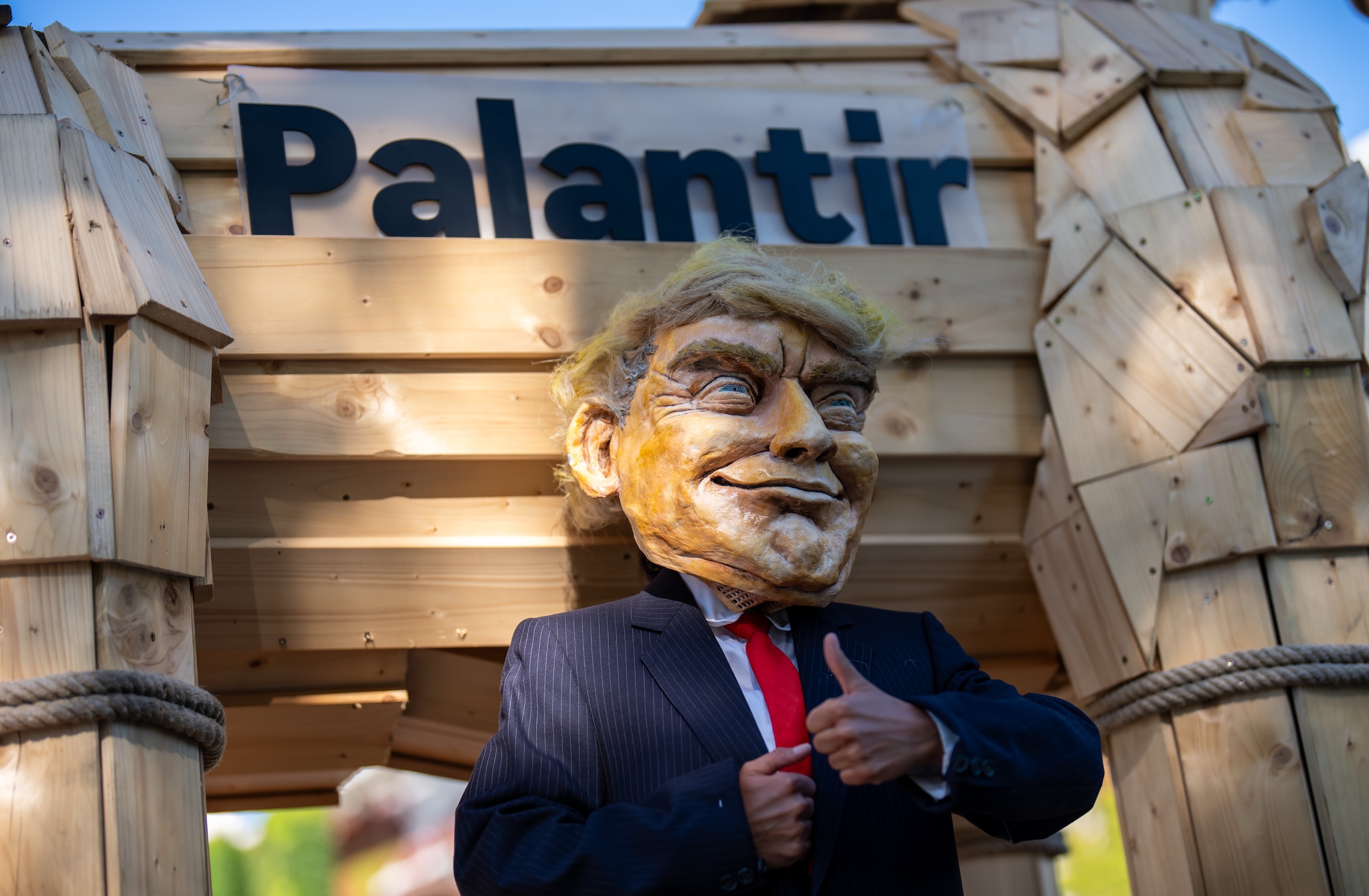 Protest tegen Palantir-software in Berlijn, september 2025.