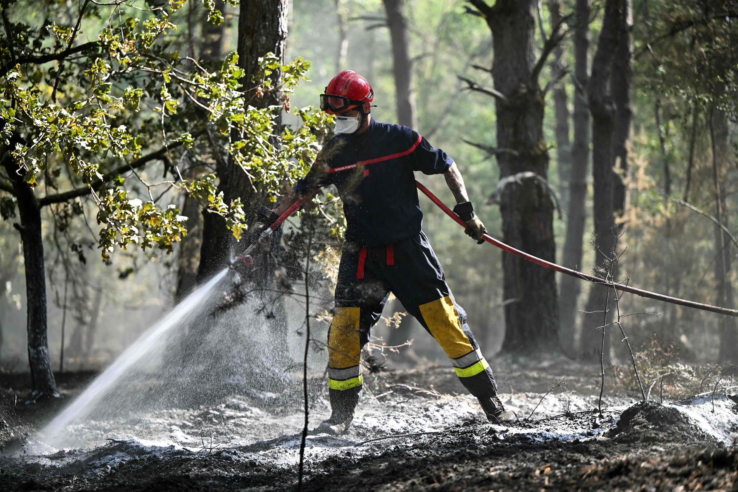 Bijna duizend brandweerlieden zijn nog steeds aan het werk om de brand in Fontainebleau volledig te blussen. 
