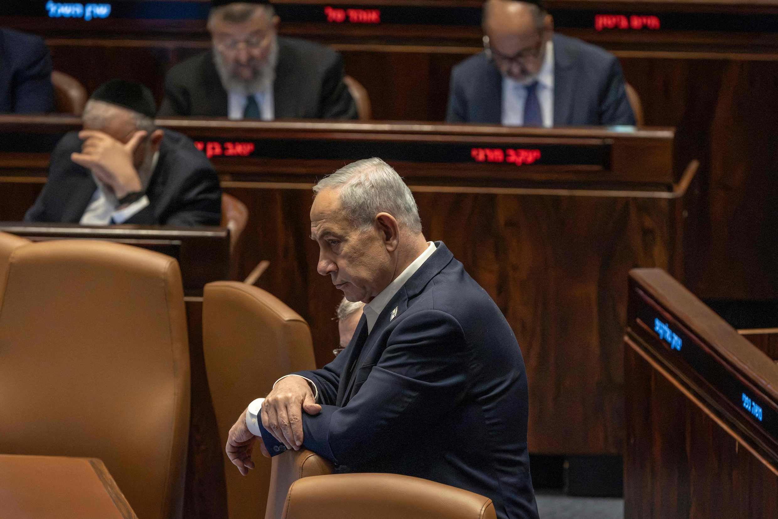 De Israëlische premier Benjamin Netanyahu tijdens een parlementsvergadering op 16 juli.