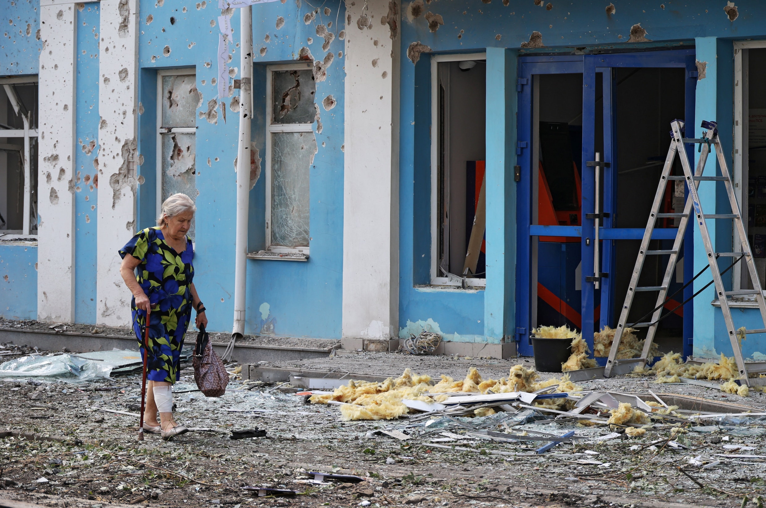 Schade aan een gebouw in de provincie Belgorod na een Oekraïense aanval vorige maand. 