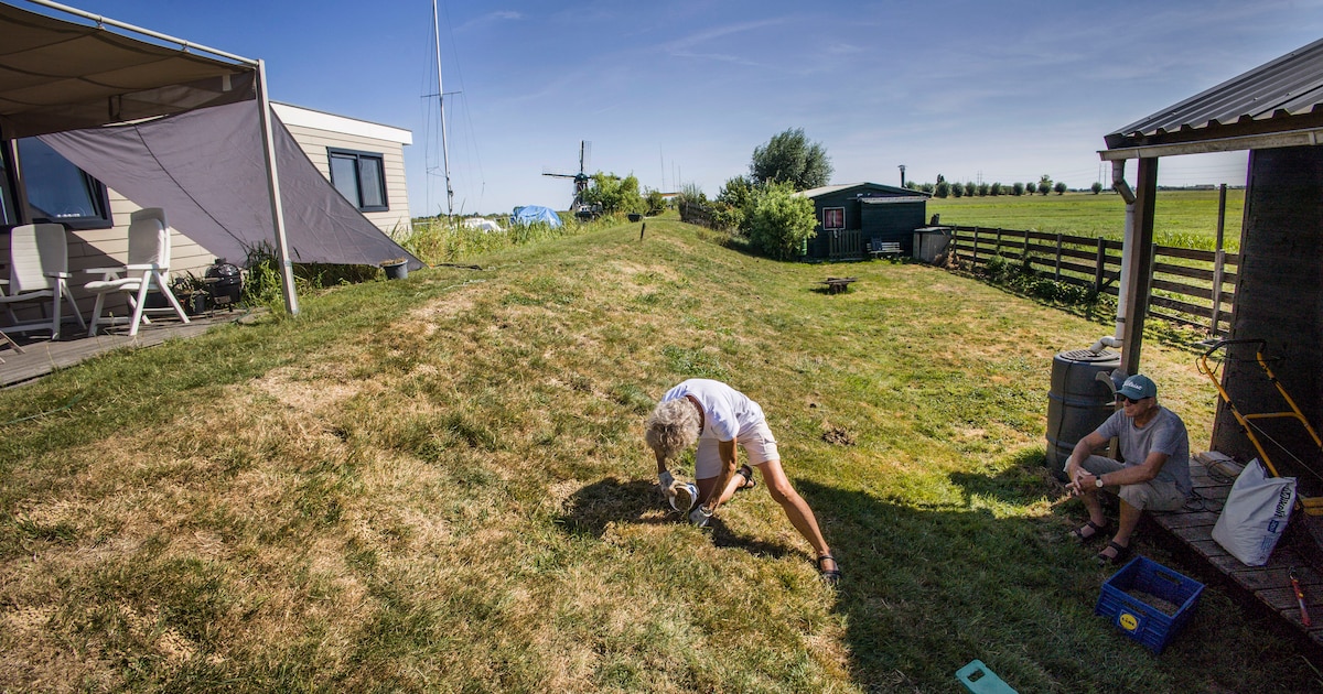 Veel Hollandser wordt het niet, dit beeld van woonbootbewoners die zelf de scheuren in de dijk vulle
