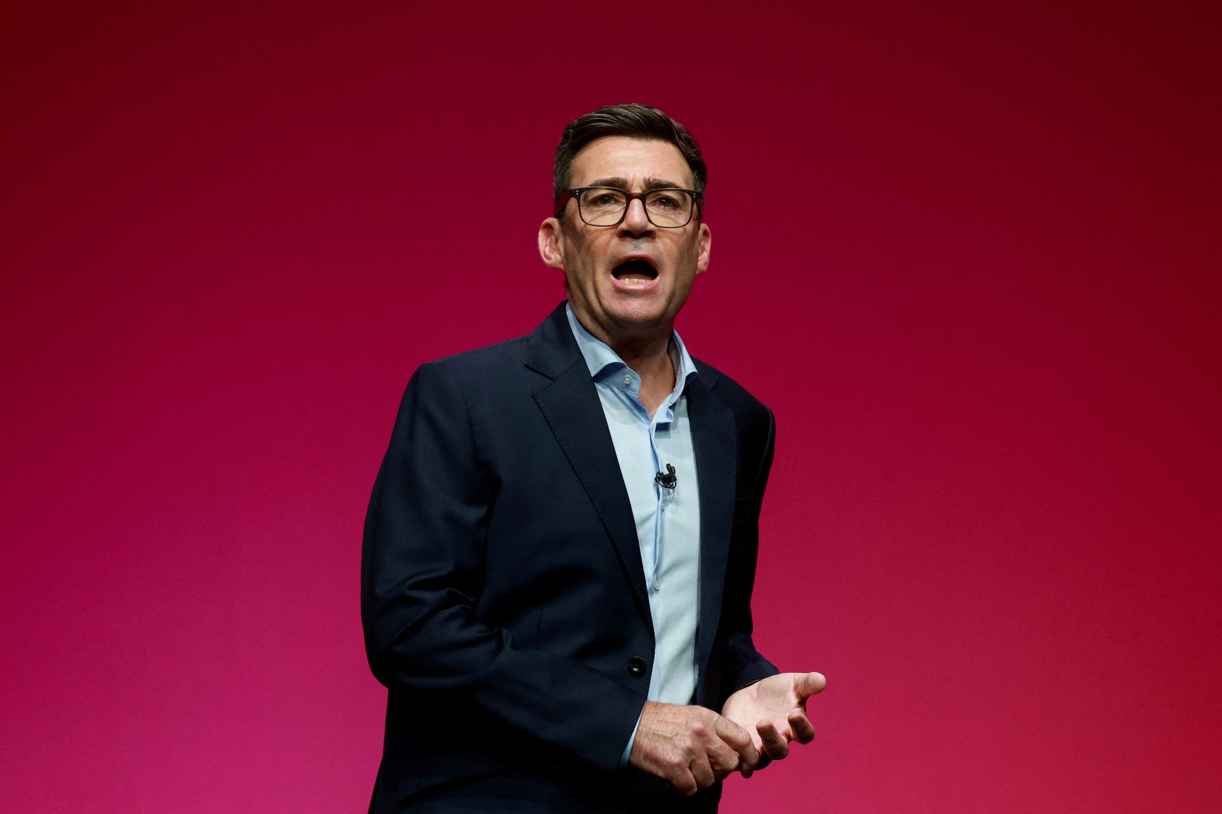 Premier Andy Burnham gisteren op een partijconferentie van Labour in Liverpool.