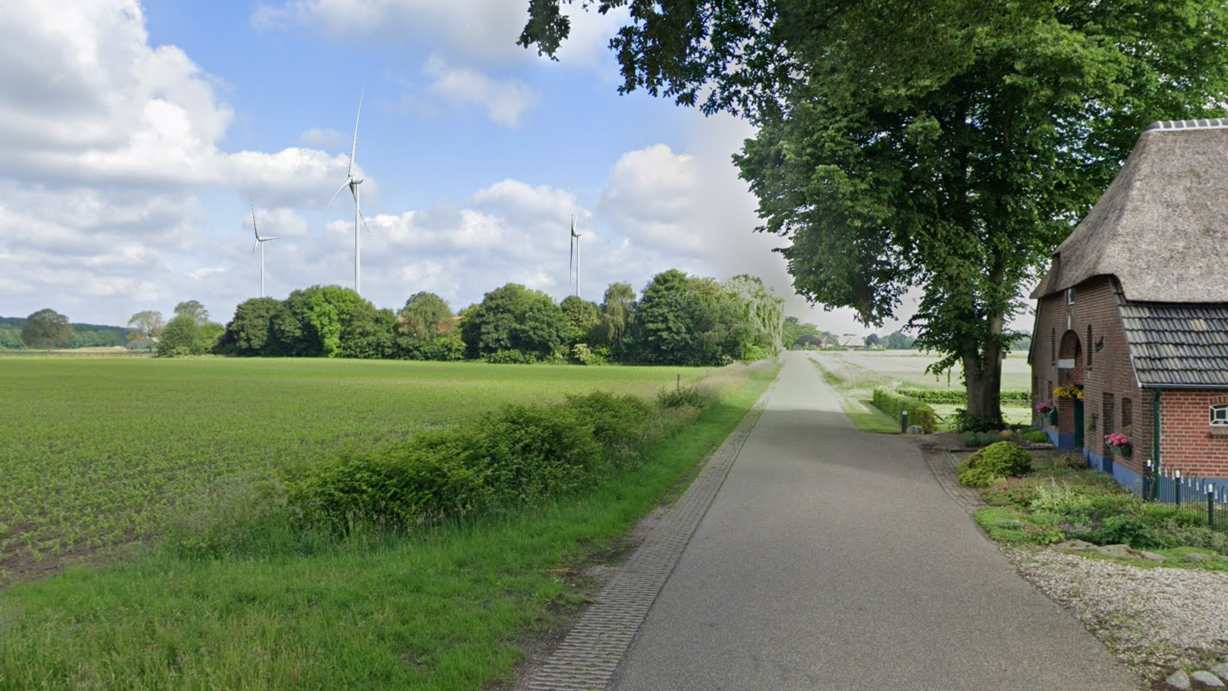 Artist’s impression van het beoogde Windpark Papenslagweg in Lochem, met drie windturbines van 225 tot 280 meter hoog.